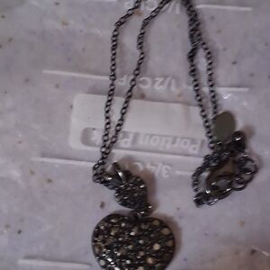 Guess Black and Silver Heart Pendant Necklace